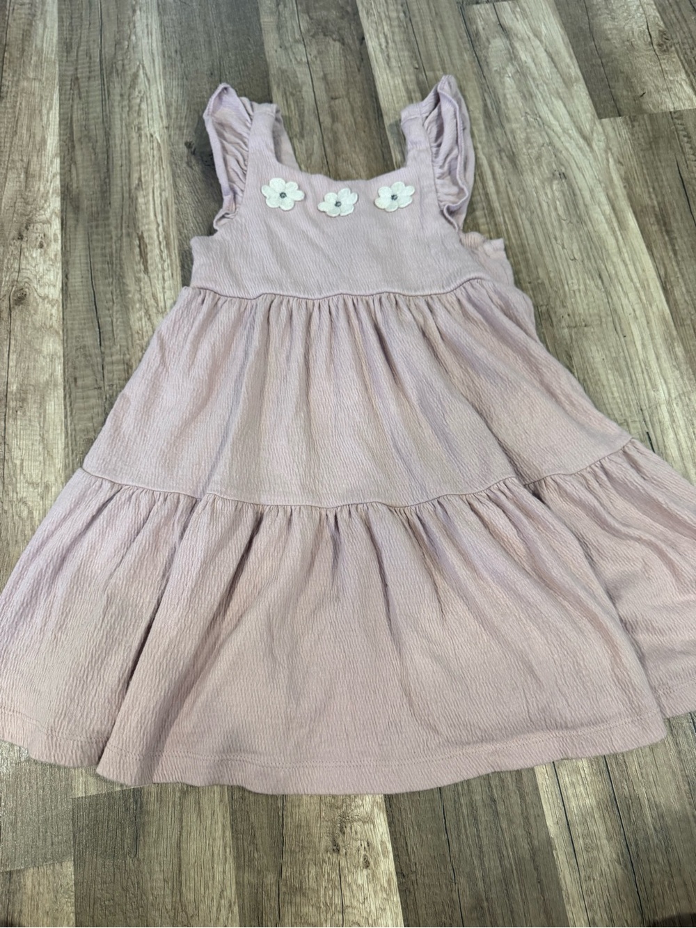 Girls' Pink Tiered Floral Applique Sundress 4T